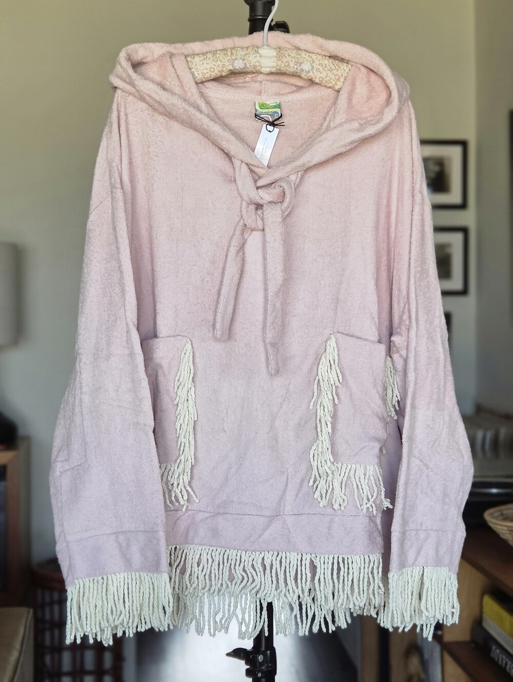 Kurt Geiger Cabana Terry Fringe Hoodie - Pale Pink NWT